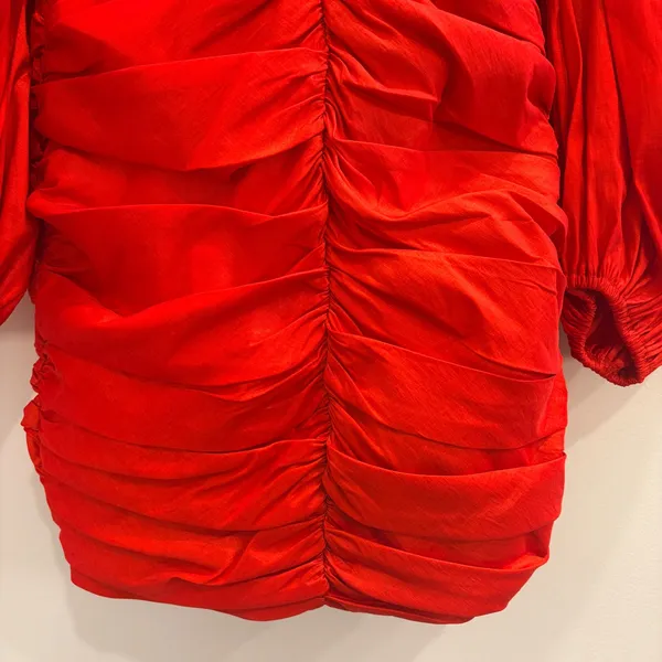 Bardot Marissa Mini Dress Red Ruched Taffeta Off Shoulder Balloon Sleeve XS NEW - Image 6