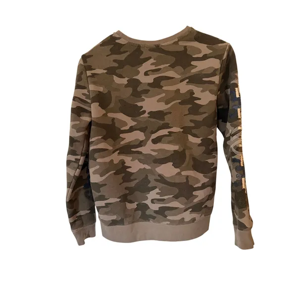 Max Jeans Camo Embroidered Sleeve Sweatshirt XS Green Gray Fleece Pullover - Image 3