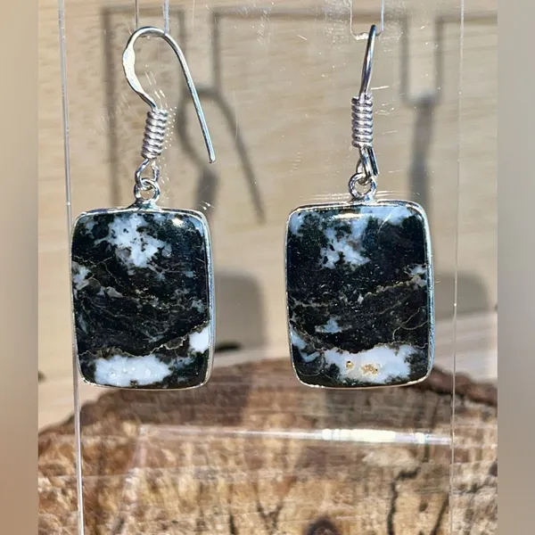Square White Buffalo Turquoise Earrings 1 1/2” Black - Image 6