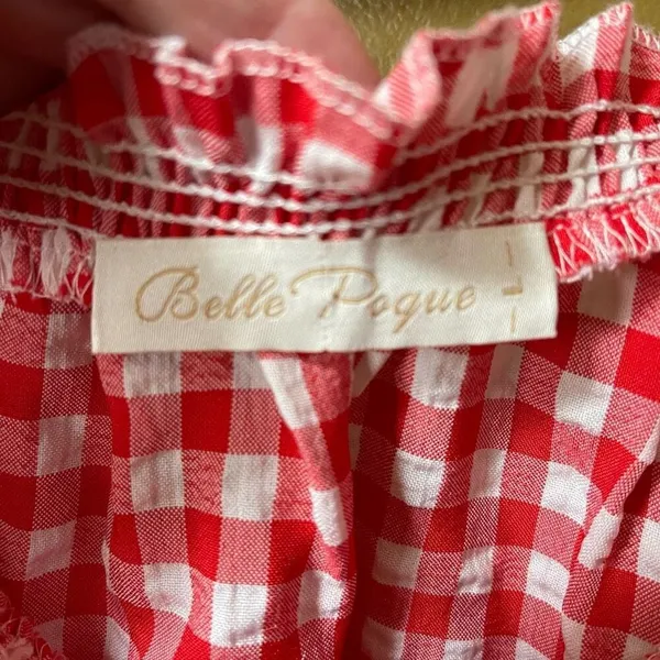 Belle Pogue size L seersucker checked puff sleeve top. Country farm life. - Image 5