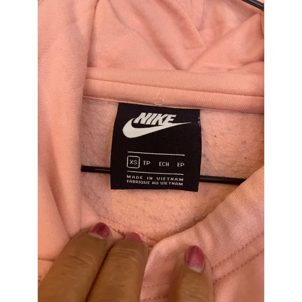 Nike Hoodie Women XS Pink Good Cowl Neck Gold Glitter Logo Pullover Sweatshirt - Image 2