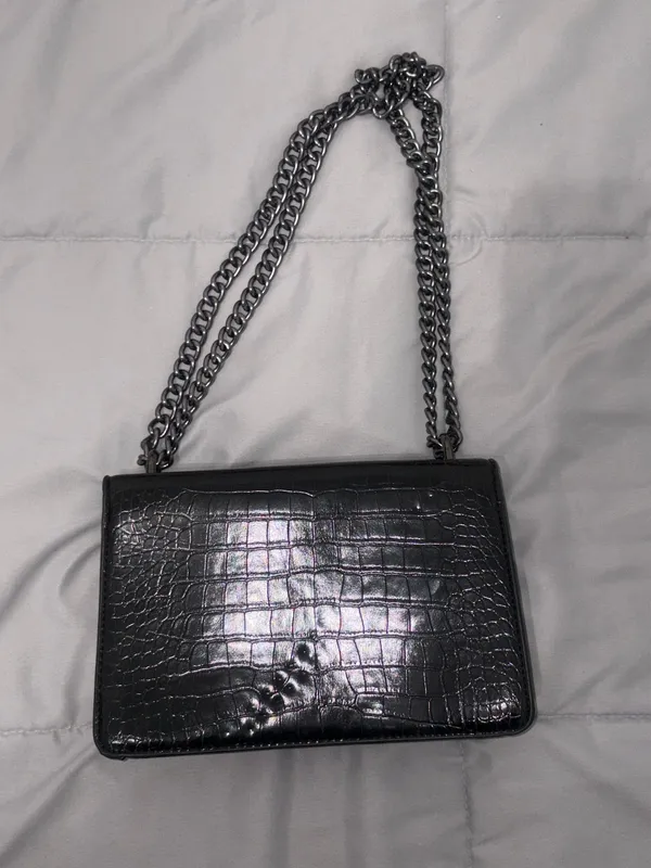 Crocodile Style Crossbody Black Bag - Image 2
