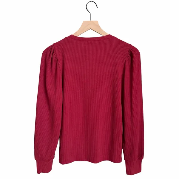 J. Crew Ribbed Puff Sleeve Crewneck Top Red Size Small NWT - Image 5