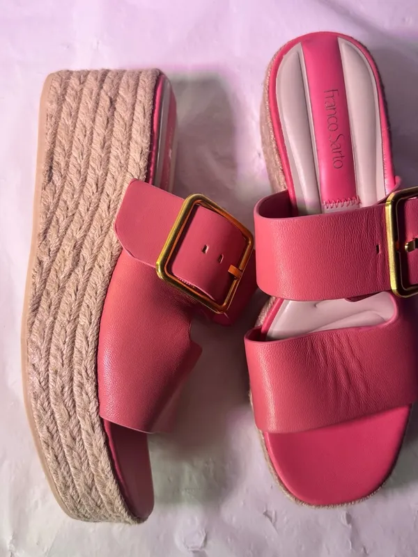 Franco Sarto Coral Pink Espadrille Wedge Slide with Gold Buckle - Image 5