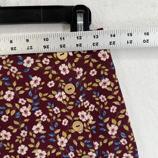 Good Luck Gem Floral A Line Skirt Button Accent Burgundy Midi Cottagecore Womens - Image 2