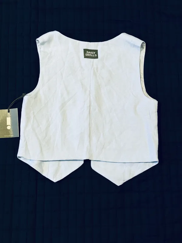 Daily Drills Linen Resort Tie Vest XS/S NWT Blue - Image 3