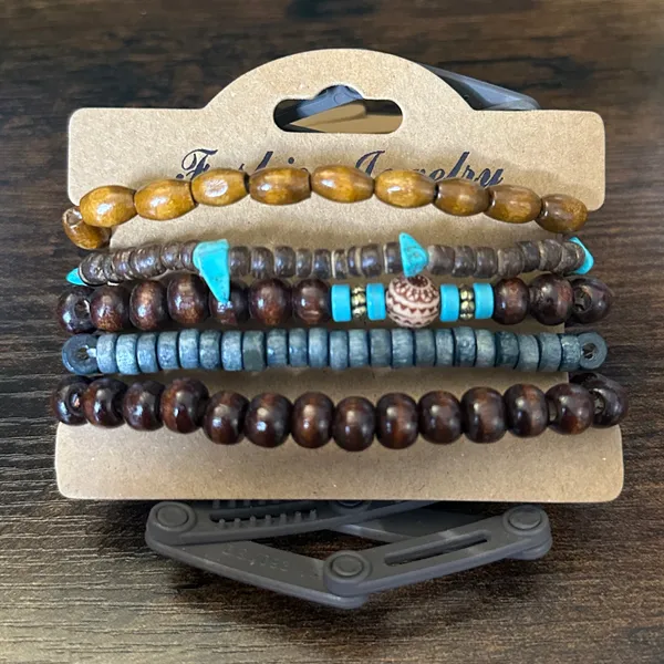 Turquoise Accent Brown Beaded Women's Bracelet Set - Image 2