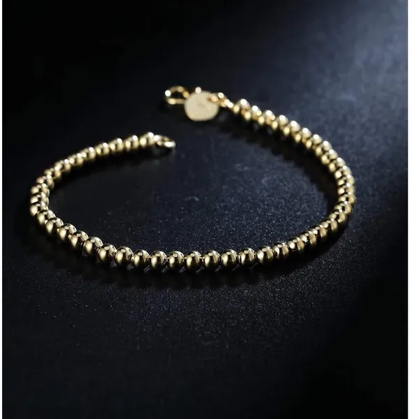 4mm Bead Ball Bracelet Minimalist Jewelry | Yellow Gold‎ Plated Sterling Silver - Image 6