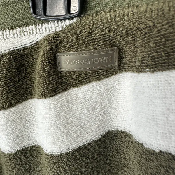 Outerknown High Tide Striped Terry Shorts Green White‎ Lounge Organic Cotton L - Image 4