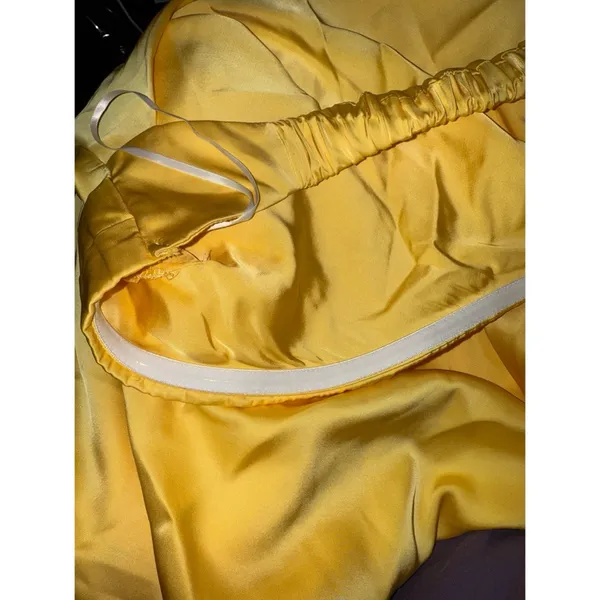 Love & Lemonade Yellow Satin Strapless Cowl Back Cutout Maxi Dress XL - Image 5