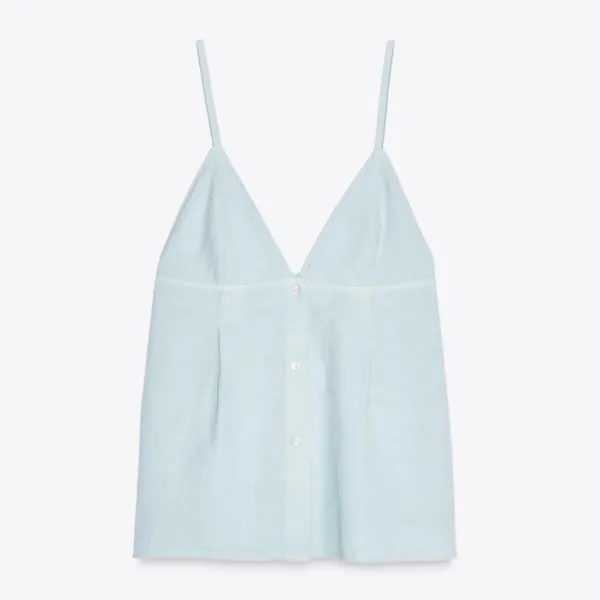 Zara Women XXL‎ Light Blue Linen Blend Button Front V-Neck Camisole Tank Top NWT - Image 4