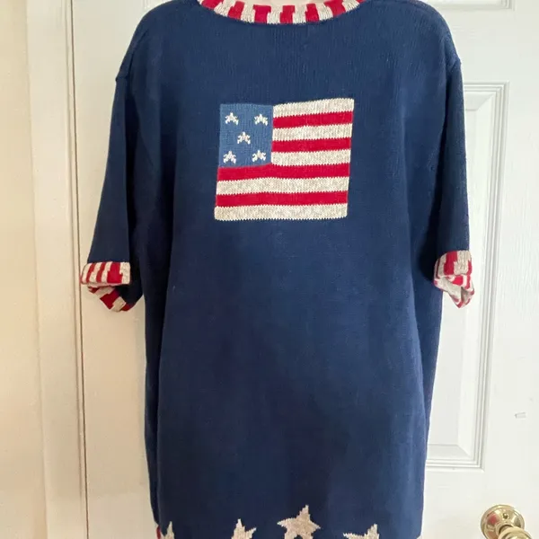 Quacker Factory Navy Cardigan with‎ Red and White Patriotic Accents - Image 2