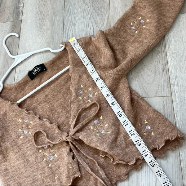 Cider Embroidered Cardigan Sweater Brown medium floral open tie front coquette - Image 6