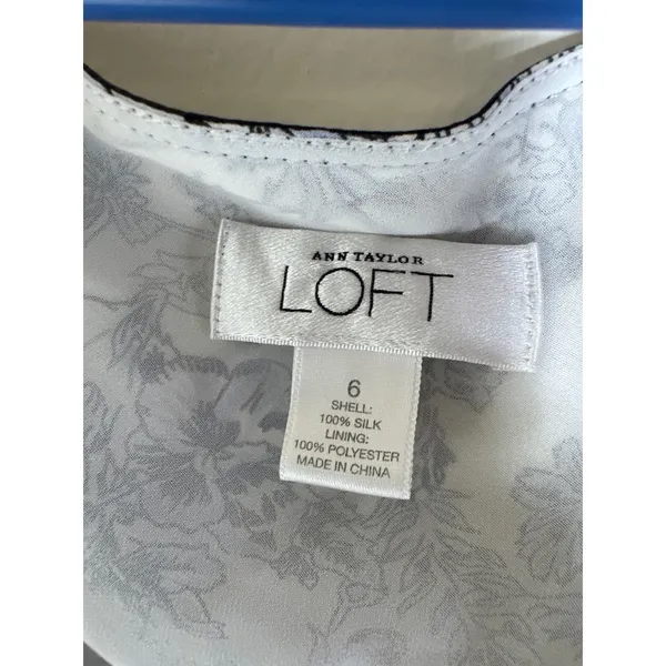 Ann Taylor LOFT Floral Midi Dress Black White V-Neck Cap Sleeve Empire Waist Size 6 Silk - Image 6