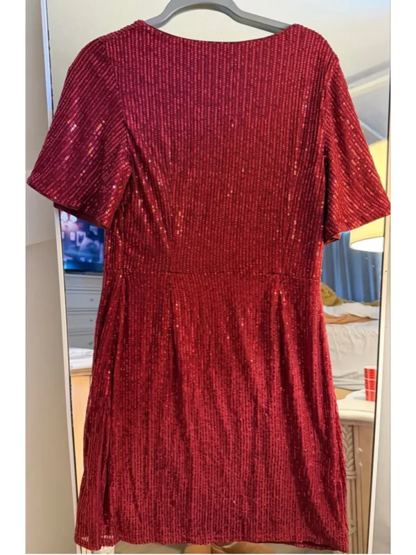 NEW Sequin Cocktail Prom Dress Semi Formal V Neck Short Sleeve XL - Image 5