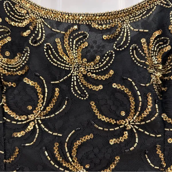 Vintage Morningside Designer Collection sleeveless Sequin Mini dress Black Gold - Image 5