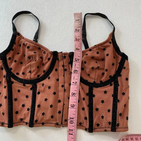 Brown Sheer Mesh Floral Corset Bustier Top Size S Coquette Fairycore - Image 6