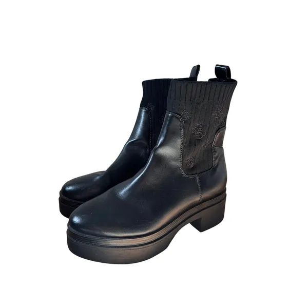 Guess Black Leather Knit Ankle Boots Size 8M - Image 3