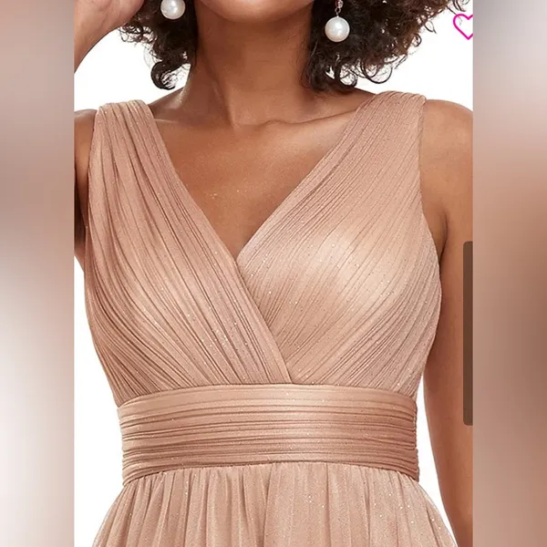 Ever Pretty Wedding Bridesmaid V Neck Floor Length Nude Sparkly Shimmer Tulle Maxi Dress - Image 3