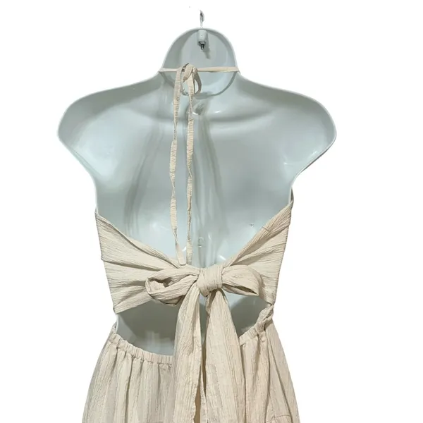 Womens Cream Halter Neck Open Back Tiered Maxi Dress Small Boho Beach Vacation - Image 6