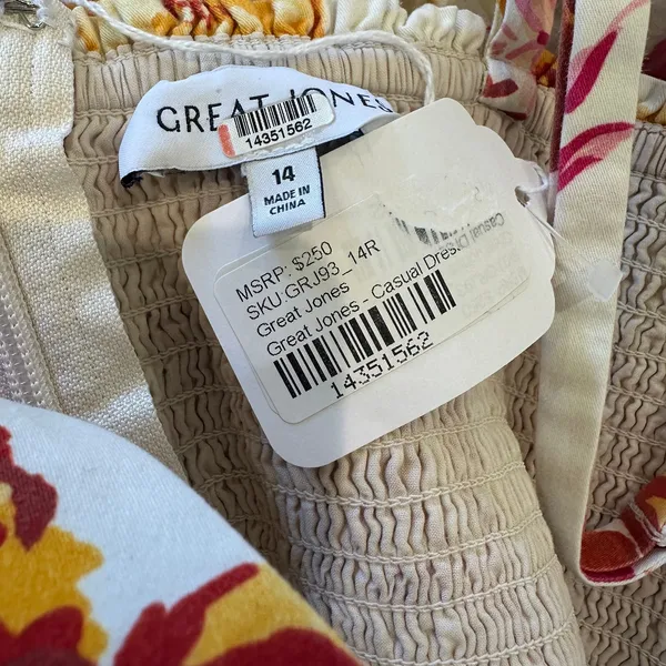 Great Jones Floral Midi Slip Dress SIZE 14 Cocktail Cotton Ruched Designer $250 - Image 11