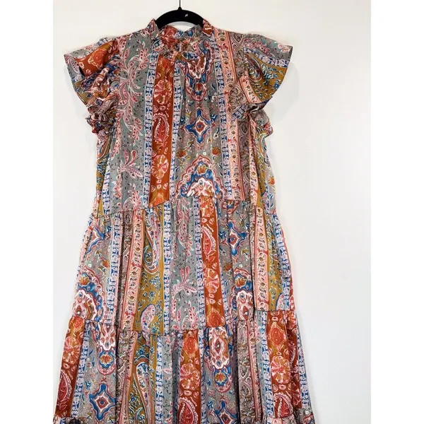 Pinch Womens Dress Brown Midi Tiered Floral Flutter Flowy A Line Boho Medium - Image 5