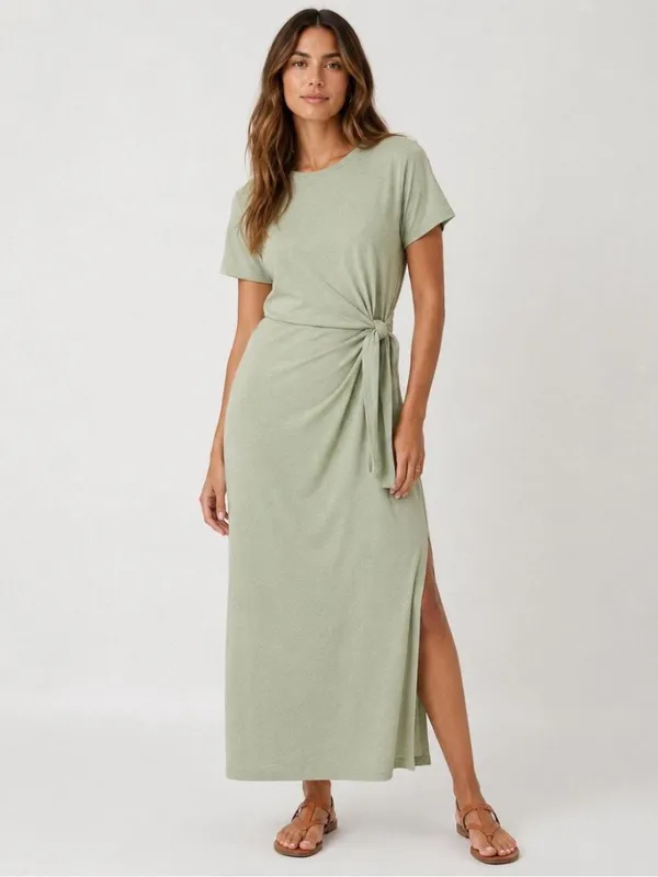 Nation LTD Lavi Tie Front Sage Green Cotton Maxi T-Shirt Dress Size XS - Image 2