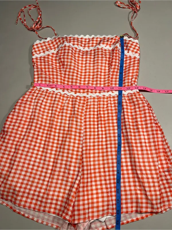 Trixxi NEW Red Gingham Romper with White Trim Small - Image 6