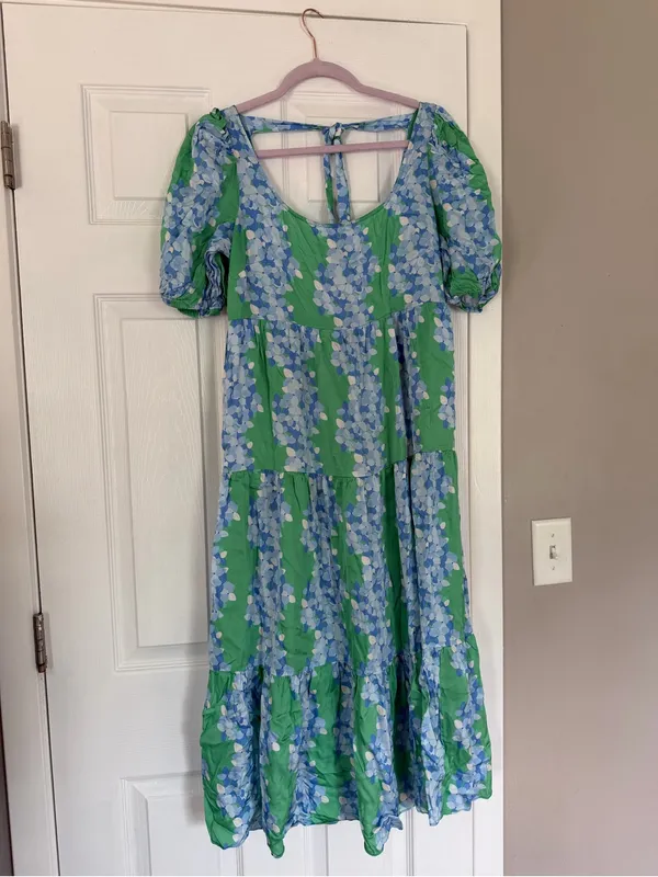 Emily McCarthy Blue Green Floral Flowy Maxi Dress Modest - Image 4