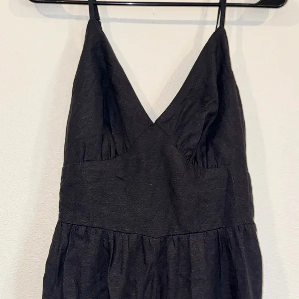 Japna Black Linen Blend Tie Back Wide Leg Jumpsuit L NWOT Pockets - Image 3