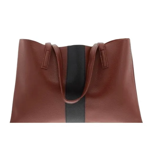 Vince Camuto Brown Faux Leather Tote Bag With Black Stripe Accent Work Travel‎ - Image 6