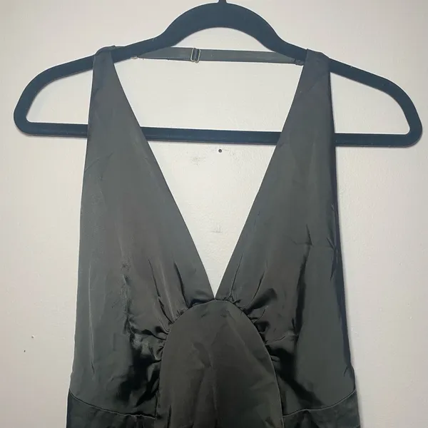 NWT Free People Women's Large Black Halter Slit Silky Dance Til Dawn Maxi Dress - Image 4
