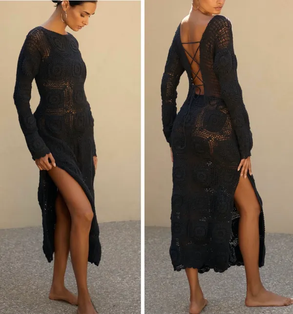 Anthropologie Bohemian Crochet Knit Midi Dress, Size S - Image 2