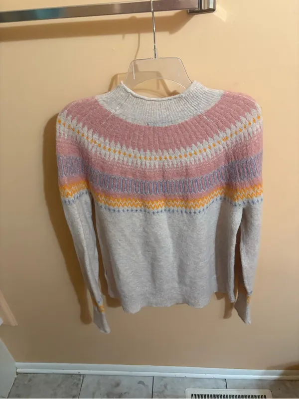 J. Crew cream, orange, pink, & blue fair isle roll neck turtleneck sweater - Image 4