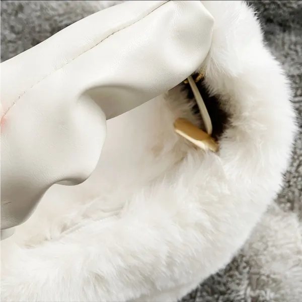 White Y2K Faux Fur Soft Two-way Crossbody Mini Handbag Purse - Image 3