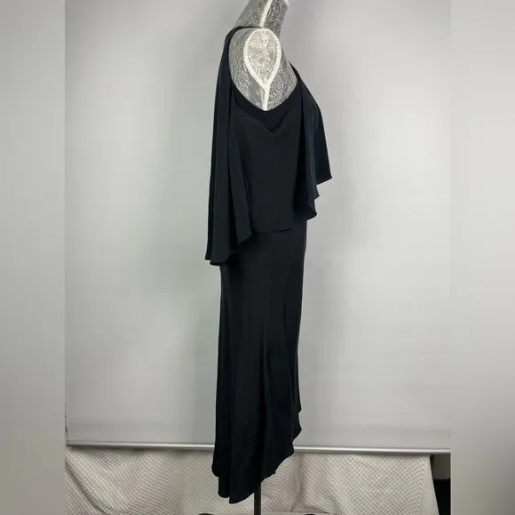 Kobi Halperin Black 100% Silk Open Shoulder Cape‎ Halter Dress Size 6 - Image 5
