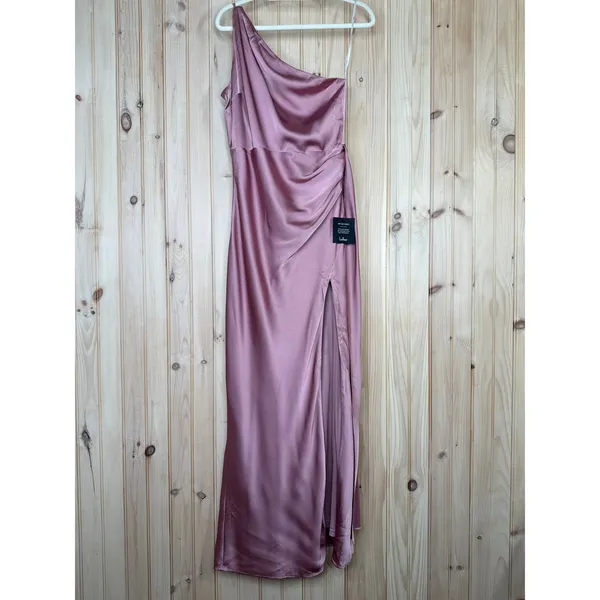 NWT Lulus Signature Elegance Rose Satin One-Shoulder Maxi Dress Bridesmaid Sz XS - Image 2