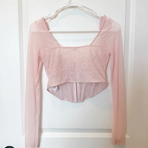 Garage Womens Sheer Lace Corset Top Small Pink Coquette Fairy Dainty Romantic - Image 3