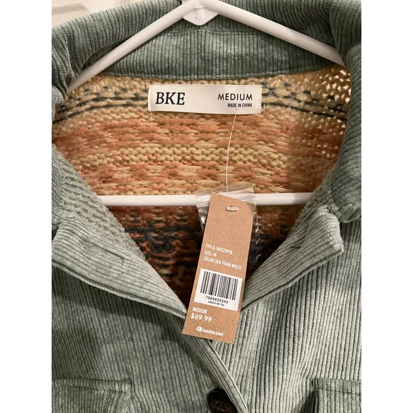 BKE Pieced Corduroy Shacket sea foam multi size medium - Image 3
