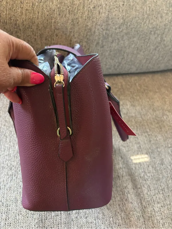 Kelly & Katie Plum Pebbled Satchel with Gold Hardware and Detachable Strap - Image 6