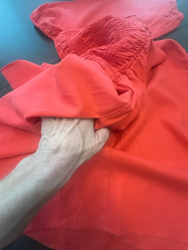 Isabel Maternity Smocked square neck Linen Puff Sleeve Mini Dress Coral NWT XS - Image 6