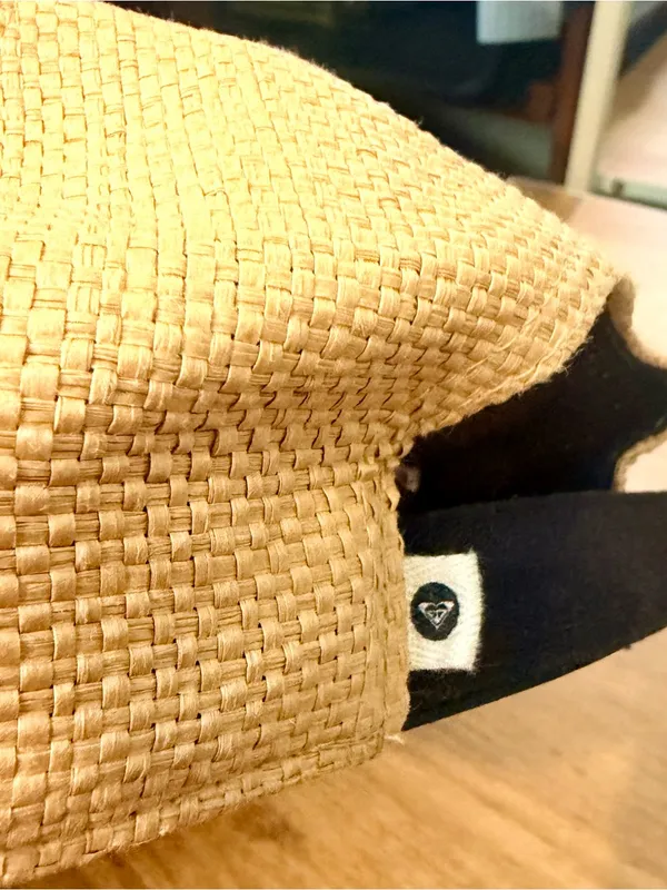 Roxy Baseball Cap Black Speckled Straw Weave Back Leather Patch Adjustable Hat - Image 6