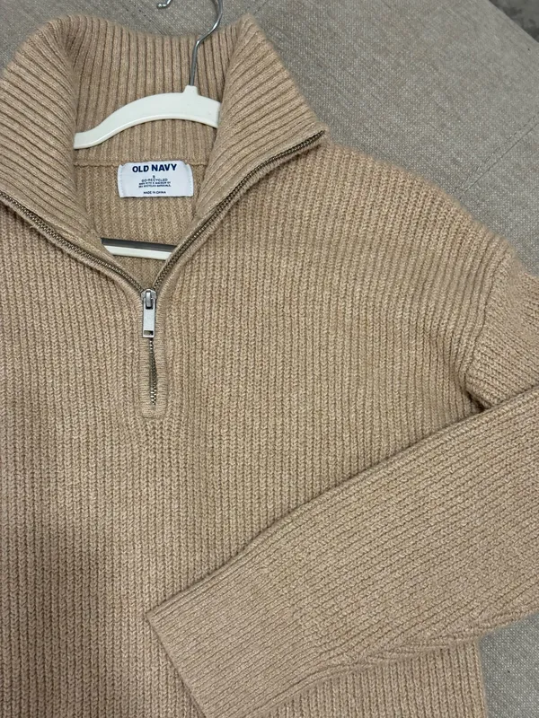 Old Navy Tan Quarter-Zip Mockneck Mini Sweater Shift Dress Oatmeal Heather XL - Image 2