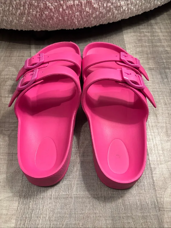 Double Strap Slide Sandals - Bright Pink - Image 3