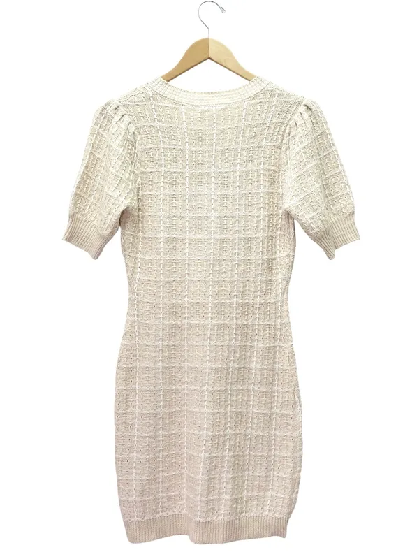 Mable x Petal + Pup Paige Mini Dress M Light Taupe Textured Knit Puff Sleeve - Image 3