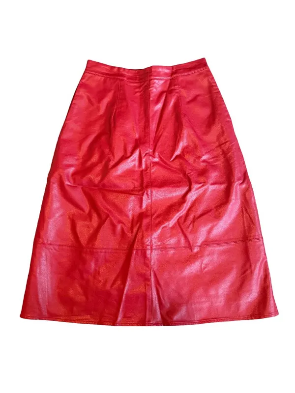 Eri + Ali Red Faux Leather Skirt Vegan Party Bold Cocktail Size 6 Women's - Image 7