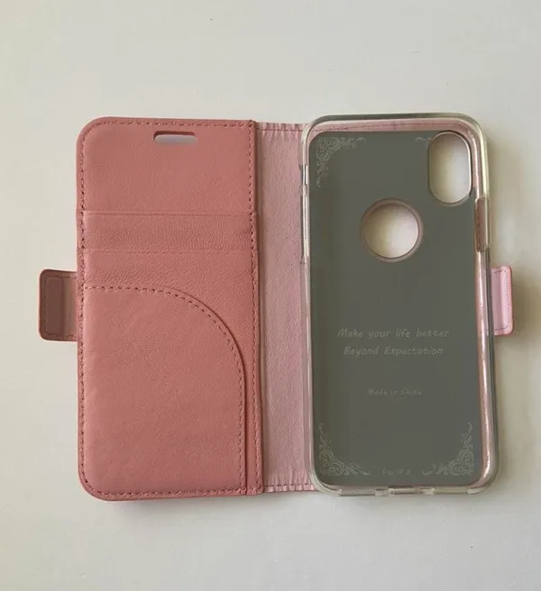 iPhone X Case Leather Wallet Flip Cover Pink - Image 5