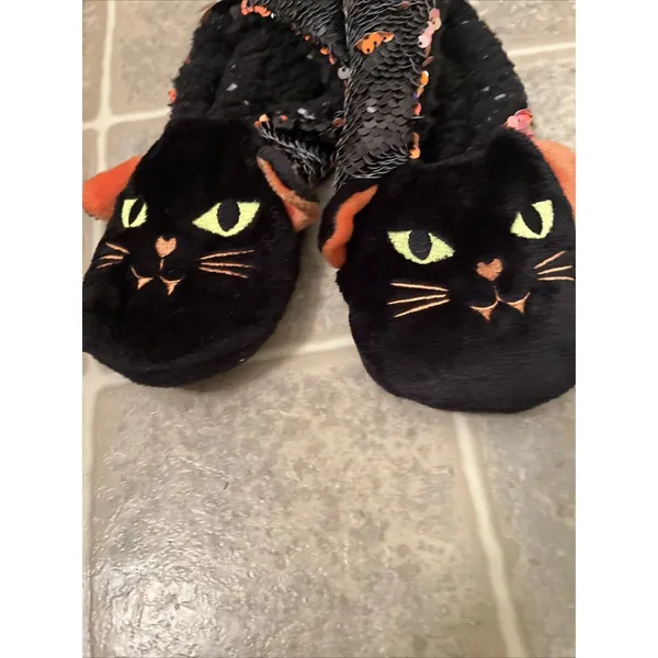 Hyde and EEK Women's Cat Flip Sequin Halloween Slipper Socks Grippers M-L 8-10 - Image 2