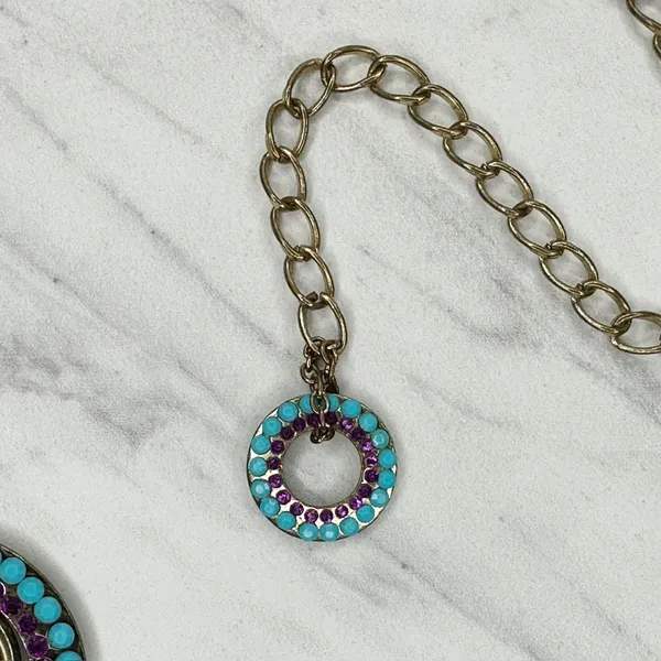 Blue Purple Rhinestone Studded Gold Tone Circle Chain Belt S/M Small Medium ✨ - Image 10