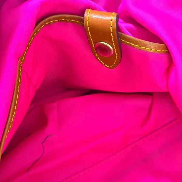 Dooney & Bourke Nylon Satchel Bag Khaki Tan Leather Trim Pockets Hot Pink‎ - Image 11
